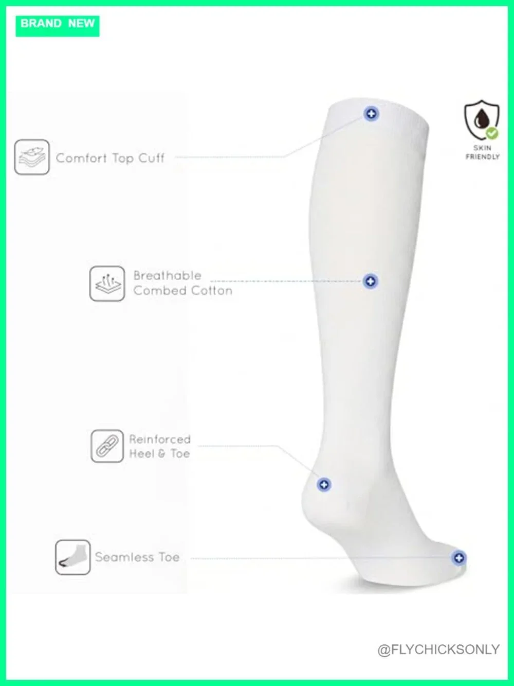 Knee High Socks Combed Cotton Seamless Toe Tall Long Socks
